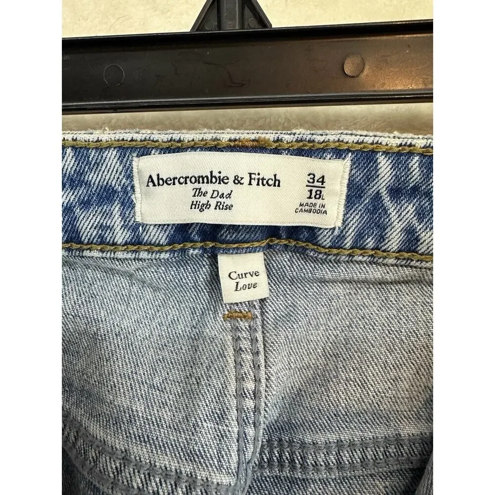 NWT Women's Abercrombie & Fitch Dad High Rise Med Wash Curve Love Jeans 18 Long